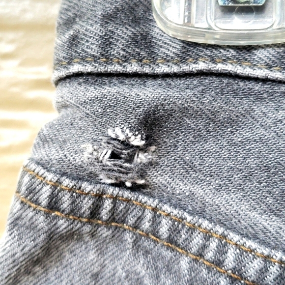 Levi's 501 Gray Denim Button Fly Cuff destroyed shorts custom 31 - Picture 6 of 8